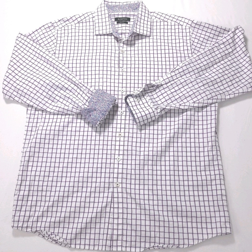 Bugatci Uomo Flip Cuff Classic Fit Button Front Dress Shirt Size XL, Purple  C30